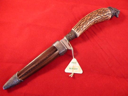MINT Vintage Stag Handled Hunting Boot Knife with Ornate Metal Fittings by Herbertz