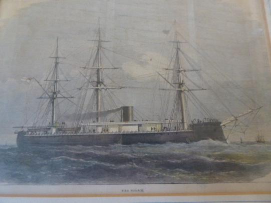 Framed Antique Hand Coloured Print of HMS MONARCH (1868)