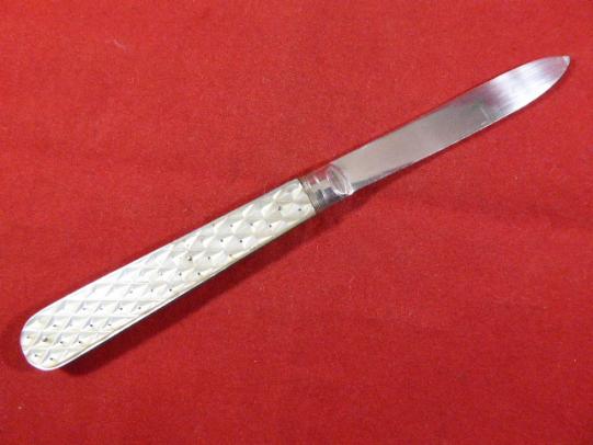 Fine Antique Silver and Carved MOP Folding Pocket Fruit Knife by John Yeomans Cowlishaw, Sheffield 1875