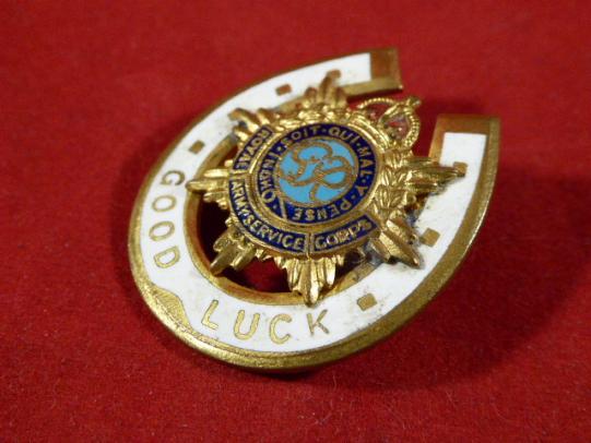 WW2 Gilt & Enamel Kings Crown Royal Army Service Corps ‘Good Luck’ Sweetheart Brooch