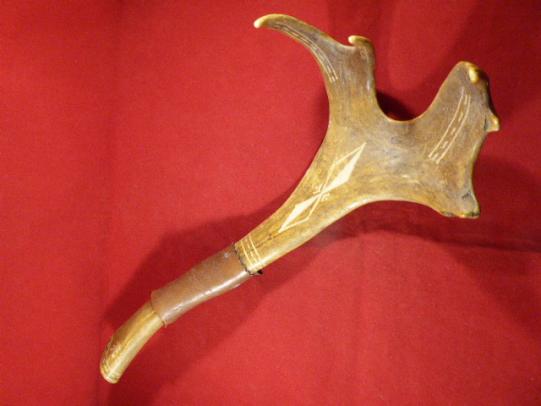 Vintage Canadian or North American Inuit People's Knife with Scrimshaw Decorated Caribou Antler Sheath and Grip