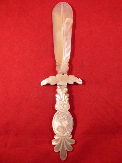 Unique Hand Carved Mother of Pearl Letter Opener with Duke of Wellington’s Profile Commemorating Waterloo 1815