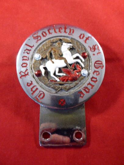 Rare Vintage The Royal Society of St George Enamel & Chrome Car Badge circa 1930