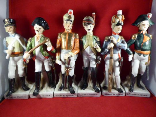 Set of Six Hand Painted Porcelain French Napoleonic War Period Military Figures