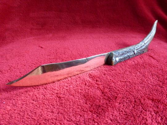 WW1 Period Trench Art Letter Opener with Brass Bowie Shaped Blade & Stag Horn Handle
