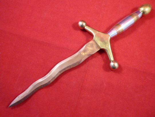 WW2 Period Large Dagger Shaped Trench Art Letter Opener with Wavy Copper Blade