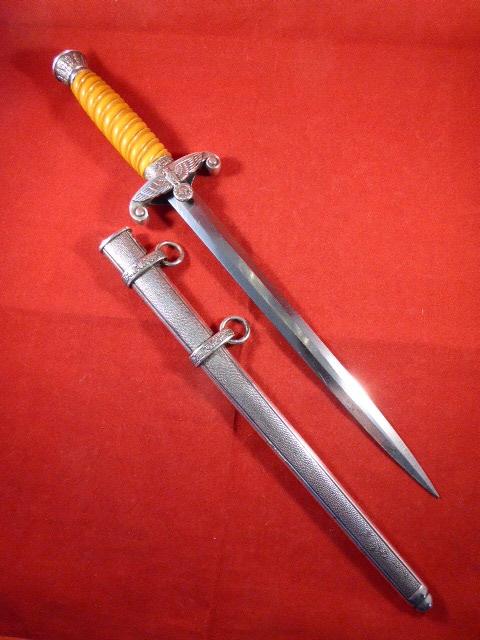 Early Silver Plated WW2 German Army Dagger with Tangerine Orange Grip by F.W. HOLLER