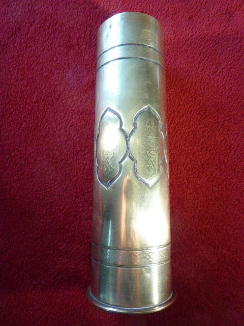 Rare WW1 Trench Art German 7.7cm Brass Cartridge Case – Commemorating the Liberation of - Jerusalem - December - 9th 1917