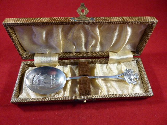 Antique English Silver Spoon made to Commemorate the Mayflower Ship in its Original Case, by Martin Hall & Co. 1893