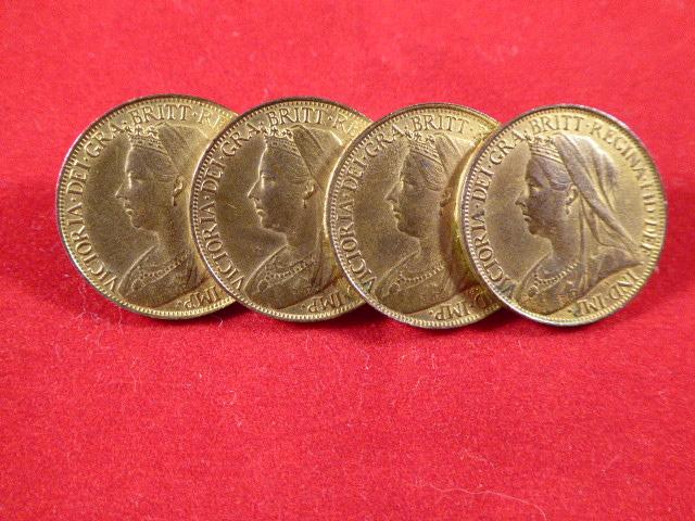 Antique Queen Victoria Diamond Jubilee Gilt Brooch made from 4 x 1897 Farthings
