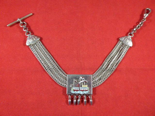 Beautiful Seven-String Silver & Enamel Victorian Period French Albertina Pocket Watch Chain