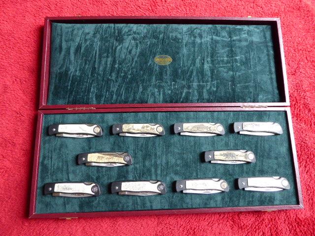 Parker-Hale Cased Set of TEN Smith & Wesson, First Production Run, Scrimshaw Knives