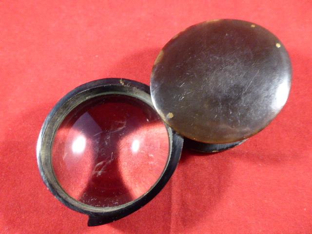 Rare Large Antique Victorian Horn Cased Magnifying Glass - Single Lens Loupe