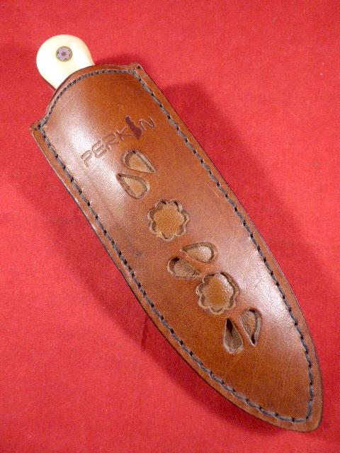 Vintage PERKIN Special Edition Damascus Collector's Hunting Knife with Leather Sheath