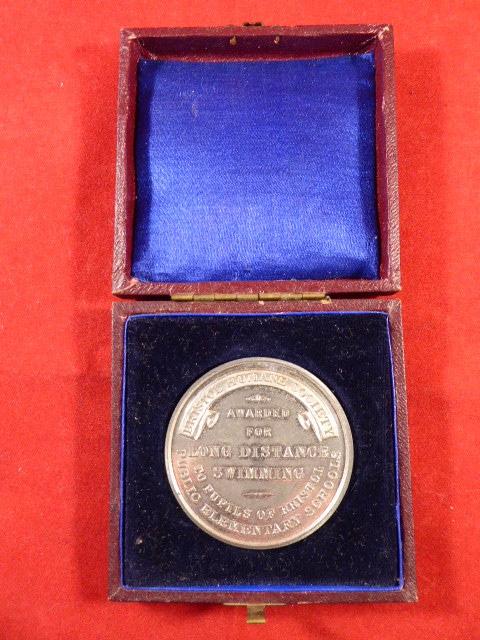 Cased Bristol Humane Society Long Distance Swimming Medal Awarded to Albert Hardy in 1909