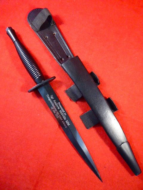 Presentation 3rd Pattern FS Fighting Knife to Sgt Andrew Melville of the SAS on being awarded the Military Medal