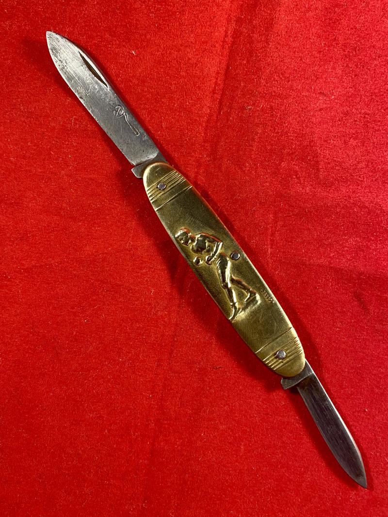 Vintage Sport Related French Twin Bladed Penknife Depicting a Tennis Player and a Boxer circa 1930
