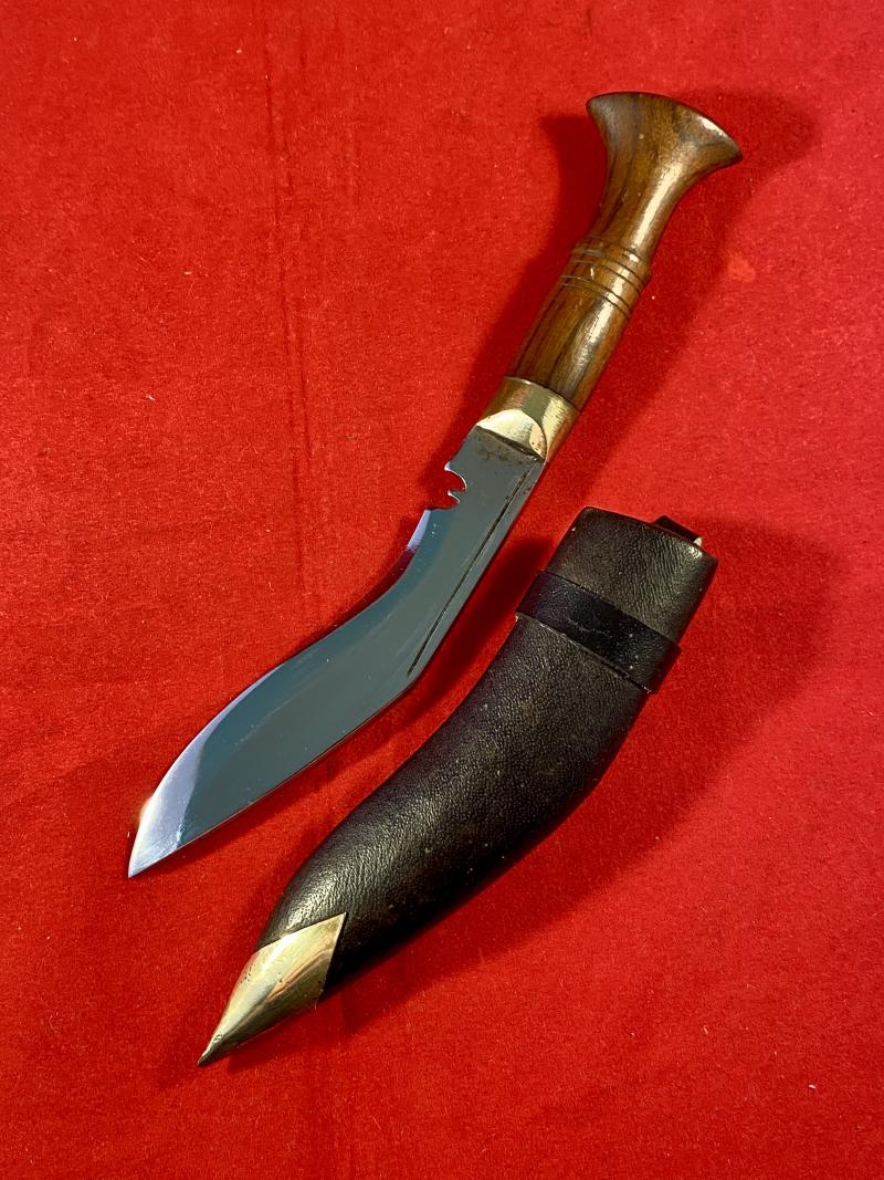 Vintage Miniature Kukri Knife and Scabbard with Carved Wooden Grip