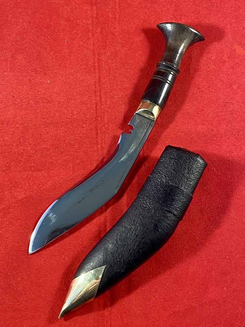 Vintage Miniature Kukri Knife and Scabbard with Carved Horn Grip