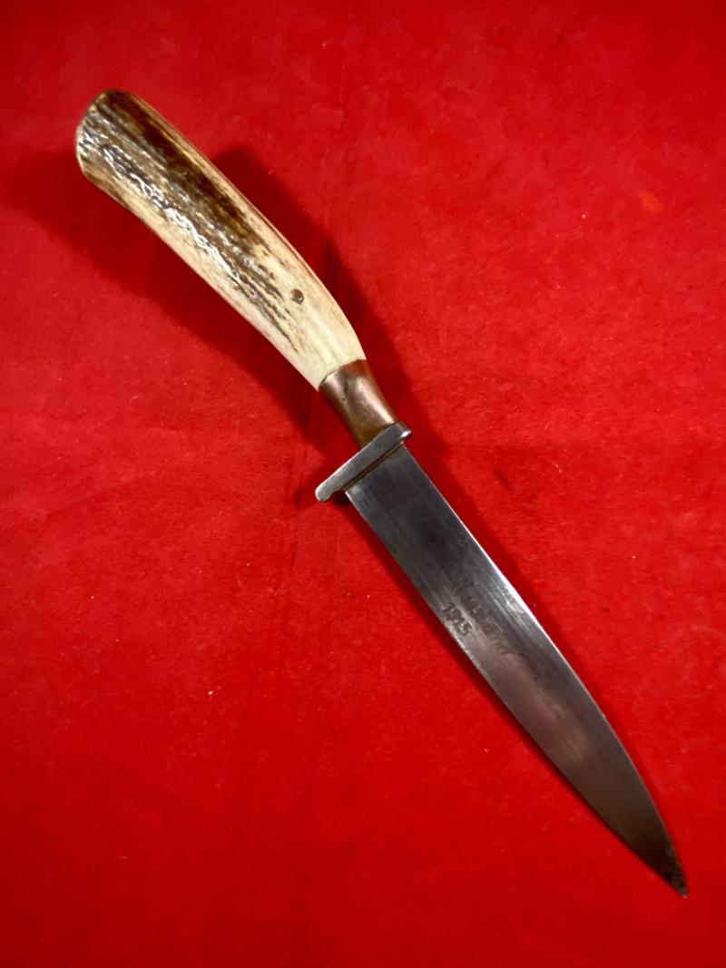WW1 Eastern Front German Boot or Trench Knife with Deer Antler Grip – Blade Etched “RUSSLAND 1915”