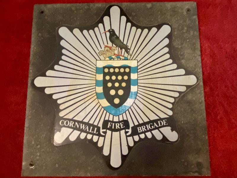 Large Vintage Colour Decal on Board - Service Logo for the Cornwall Fire Brigade