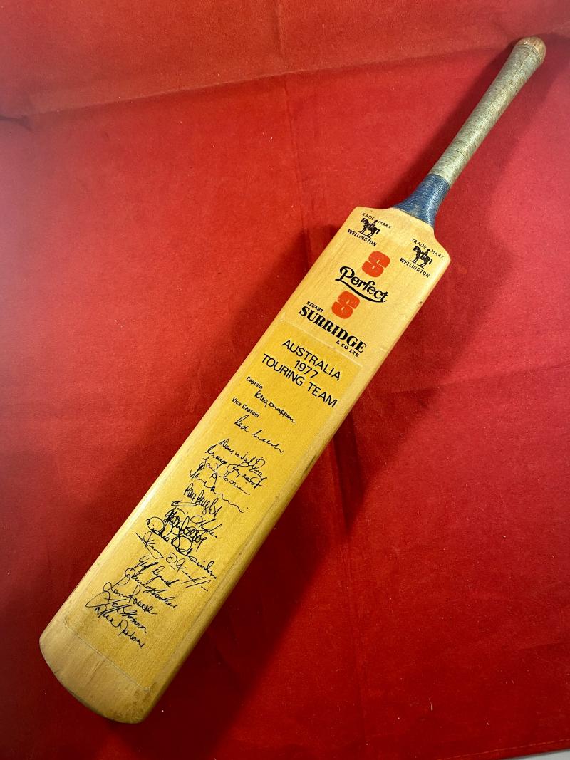 Vintage Stuart Surridge - 1977 Australia Touring Team Miniature Cricket Bat Autographed