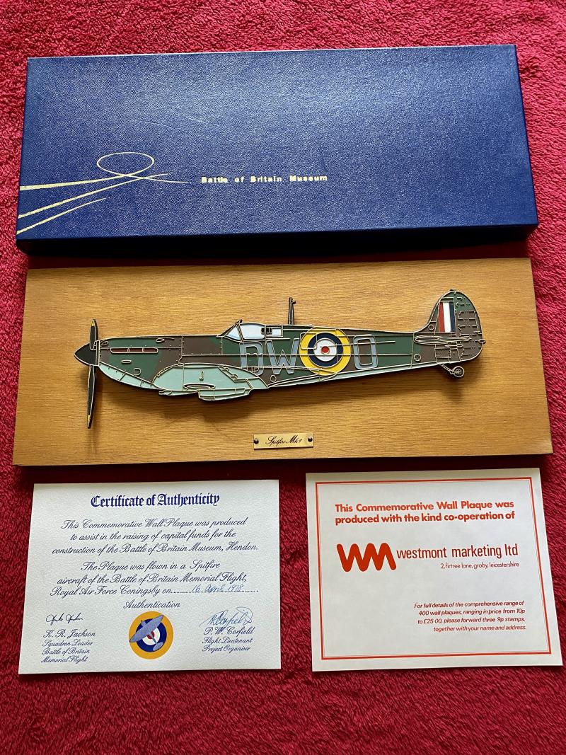 Limited Edition Battle of Britain Museum - Spitfire Mk 1 – Commemorative Wall Plaque with Certificate and Box c1978