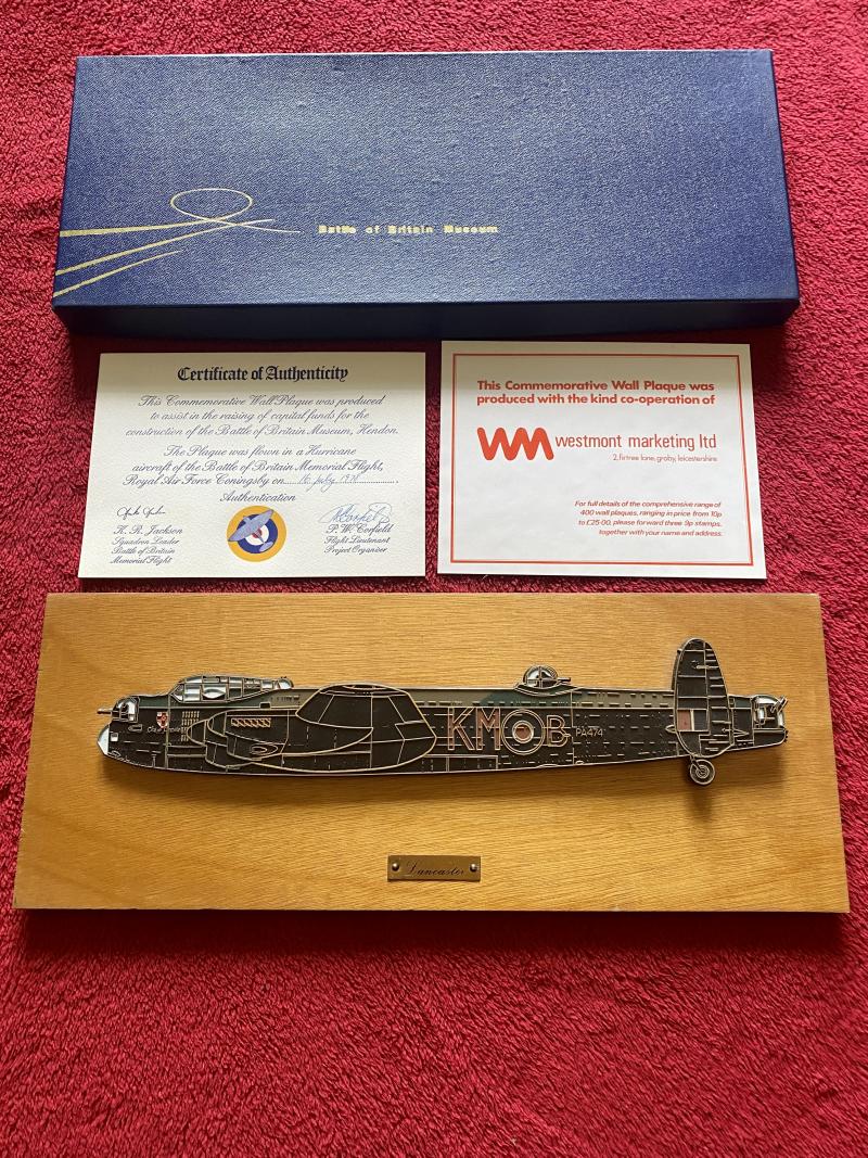 Limited Edition Battle of Britain Museum - Lancaster – Commemorative Wall Plaque with Certificate and Box c1978