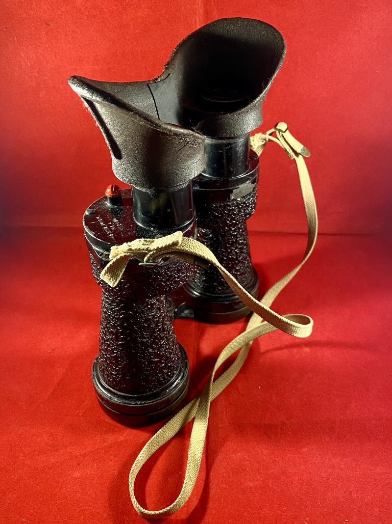 Pair Of WW2 British R.A.F. Mk 4 Aircraft/U-Boat Spotting Binoculars with Rubberised Eye Shields and Canvas Strap