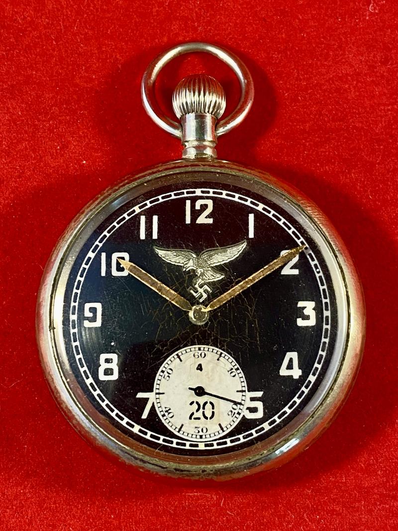 Unusual WW2 Luftwaffe RLM Marked - Record 433 Swiss Pocket Watch circa 1940