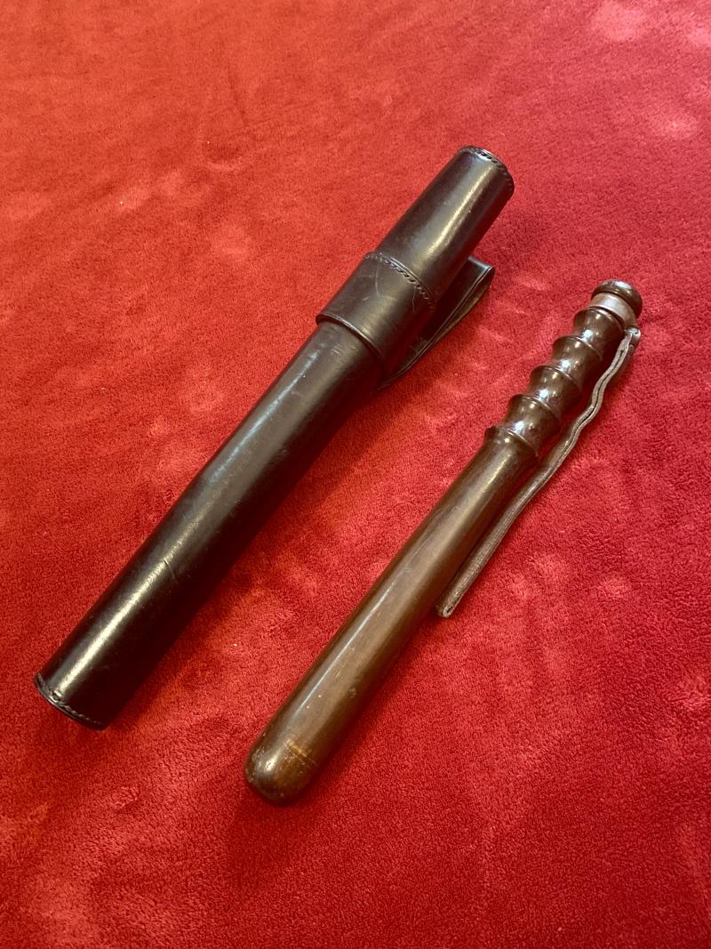 Traditional Wooden British Police Truncheon with Black Leather Carry Case c1950