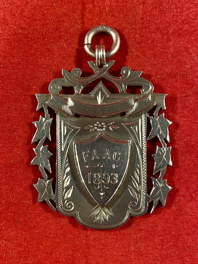 Large Antique English Hallmarked Silver Watch Fob with Shield Engraved - FA AC 1893 - by Charles Edward Soloman - 1892