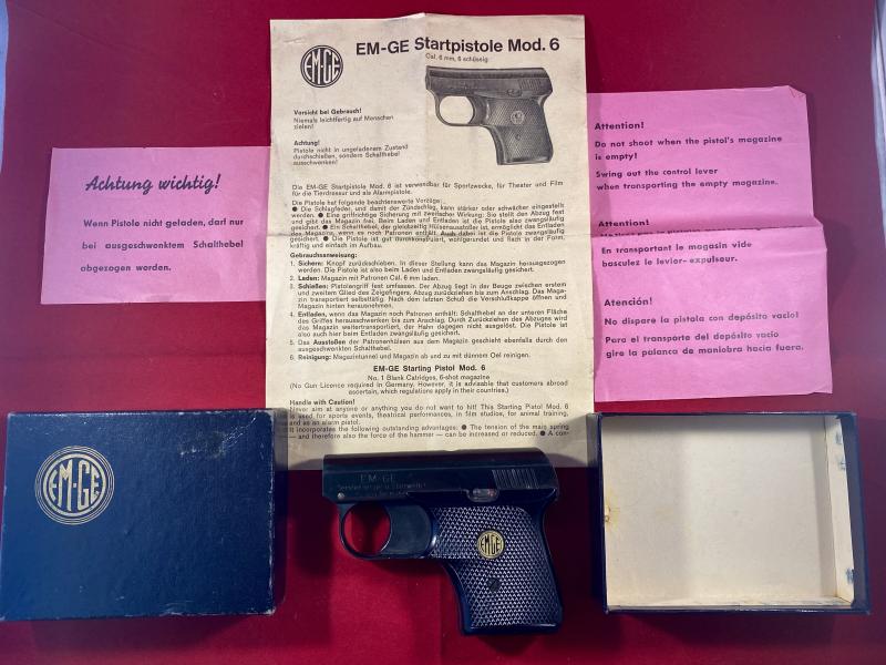 Near Mint Vintage EM-GE Model 6 German Starting Pistol with Original Box and Instructions c1950