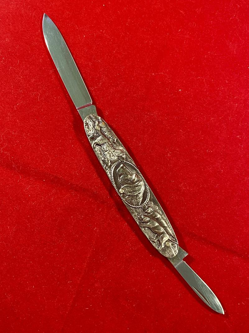 Mint Vintage German “Hunting Dog” Scene - Double Bladed Penknife by Boker Solingen