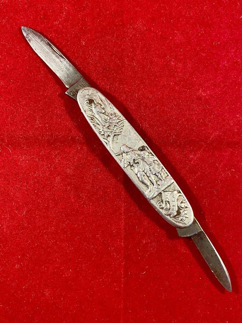 Antique Swiss William Tell & Lion of Lucerne - Twin Bladed Penknife by Joseph Feist Solingen - Circa 1920