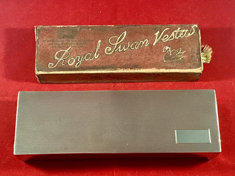 London 1936 Hallmarked Silver Matchbox Cover with Long Royal Swan Vestas Matchbox