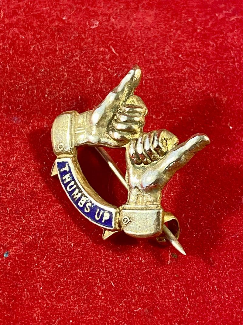 Unusual WW1 THUMS UP Brass Gilt and Enamel Brooch c1917