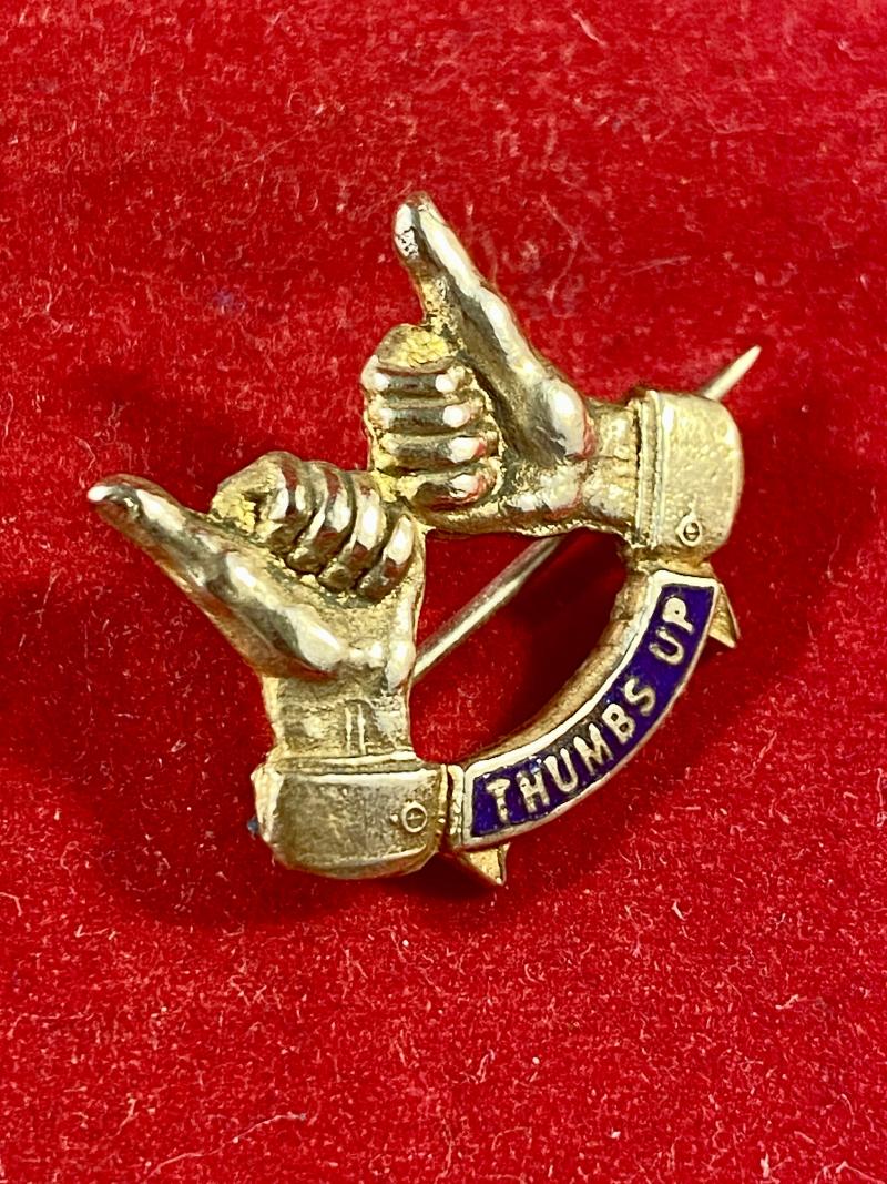 Unusual WW1 THUMS UP Brass Gilt and Enamel Brooch c1917