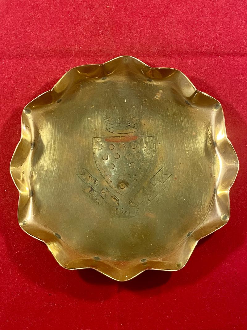 WW1 Trench Art Brass Dish “For Dad” with Cornish Crest from a Soldier - W. Howard - Oct 31st 1917