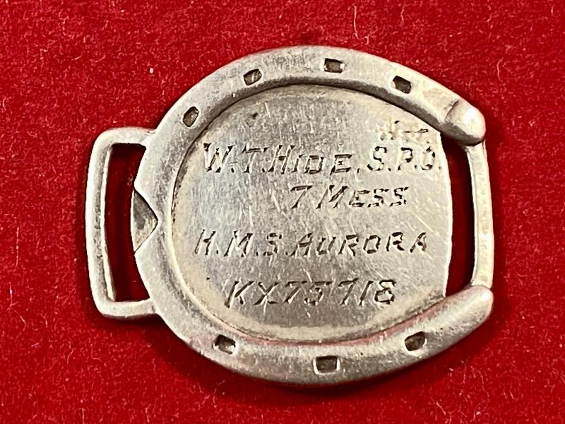 WW2 Silver ID bracelet for Royal Navy Acting Stoker Petty Officer – W.T. Hide – Service No. KX75718 – H.M.S. AURORA