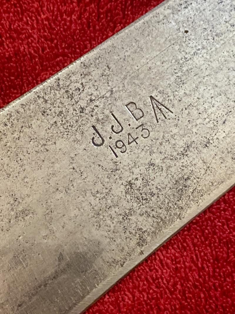 WW2 British Military Machete by J.J.B. 1943 with Dark Brown Leather Scabbard by B.H. & G. Ltd 1966