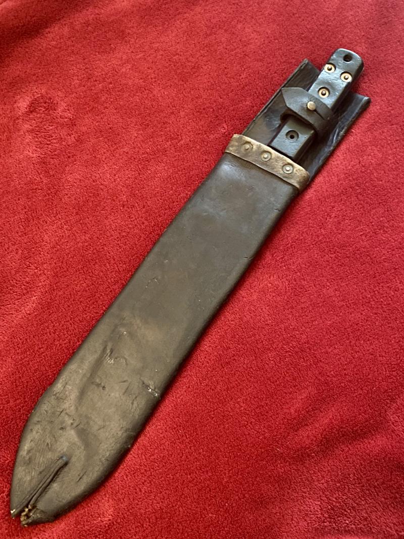 WW2 British Military Machete by J.J.B. 1943 with Dark Brown Leather Scabbard by B.H. & G. Ltd 1966