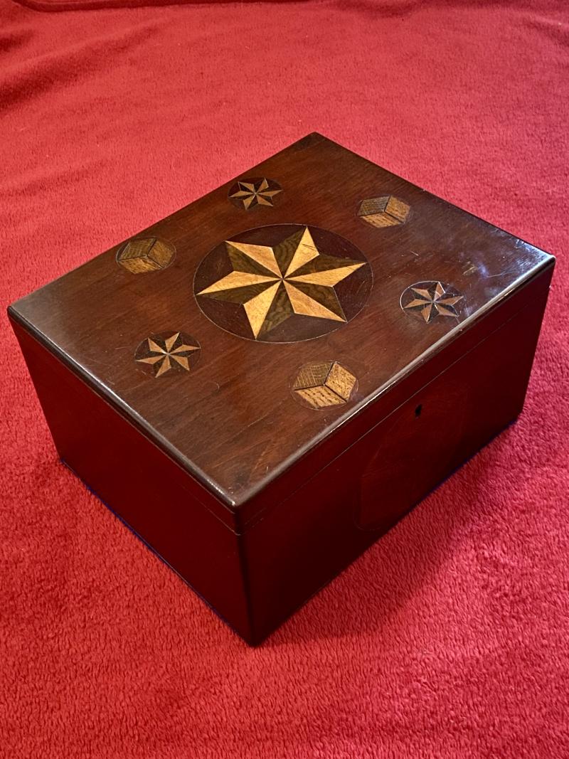 Large Antique Georgian Inlaid Wooden Jewellery Box