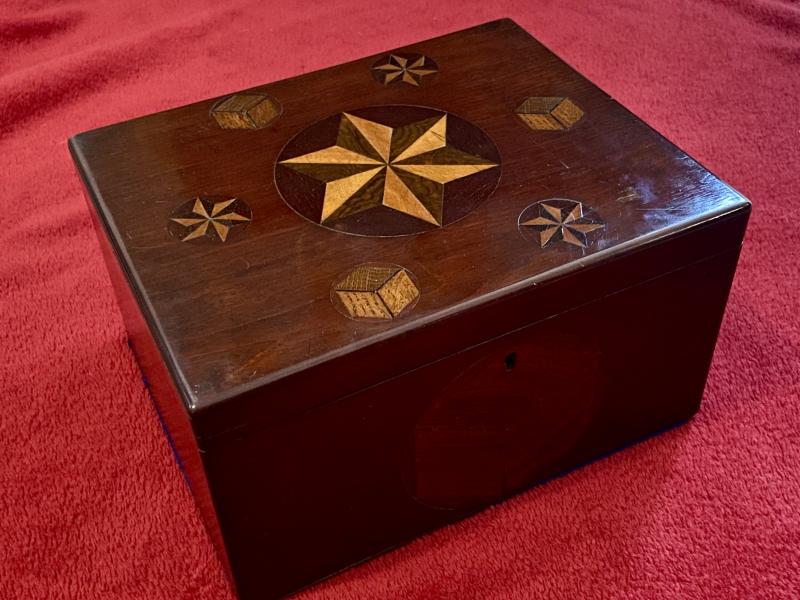 Large Antique Georgian Inlaid Wooden Jewellery Box