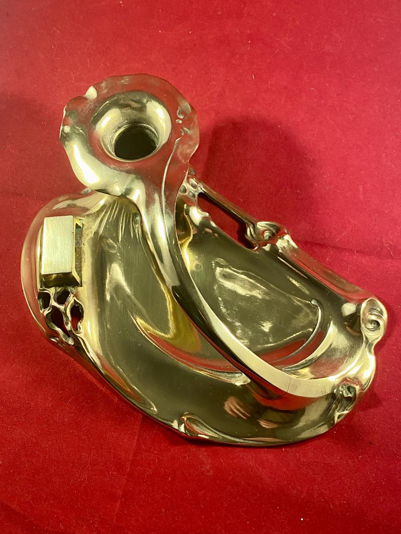 Beautiful Antique Art Nouveau Brass ‘Go to Bed’ Candlestick and Matchbox Holder, circa 1900