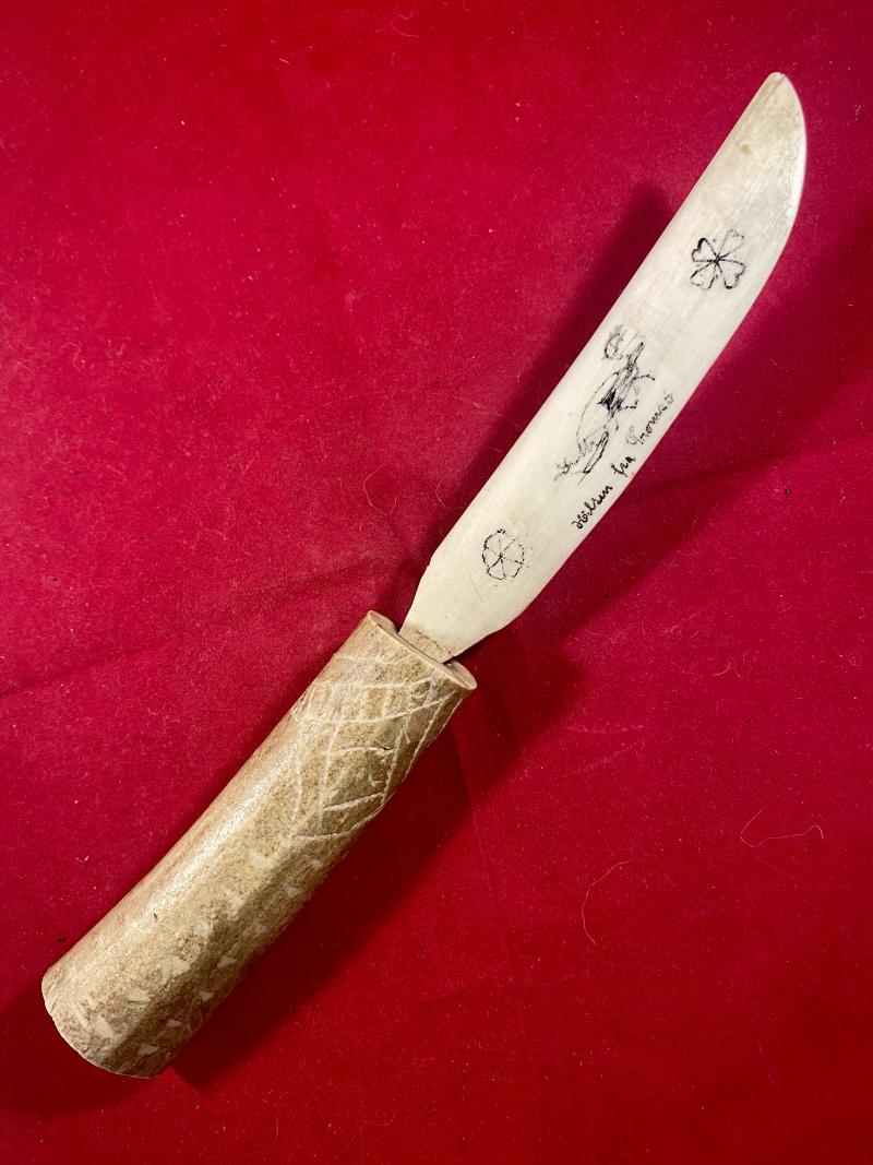 Vintage Icelandic Hand Carved Reindeer Antler Letter Opener/Knife Signed - Hilson Lia Thomas