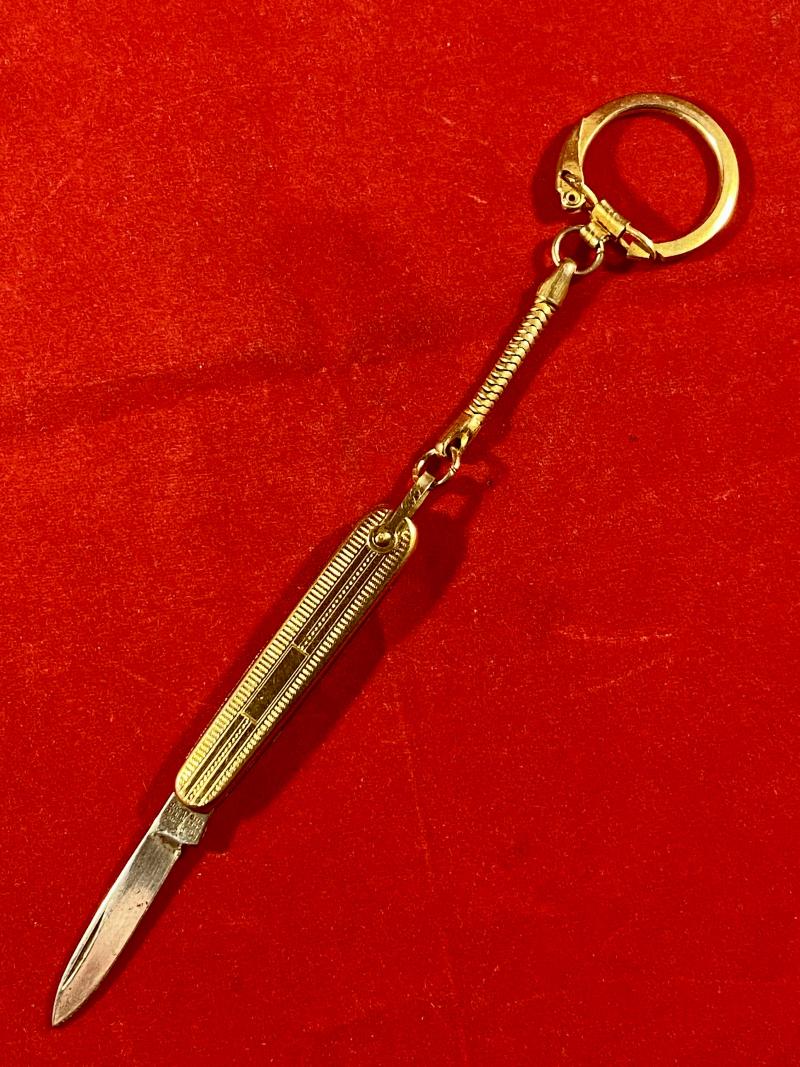 Vintage Gold Plated Single Bladed Penknife Keyring by Richards of Sheffield c1960