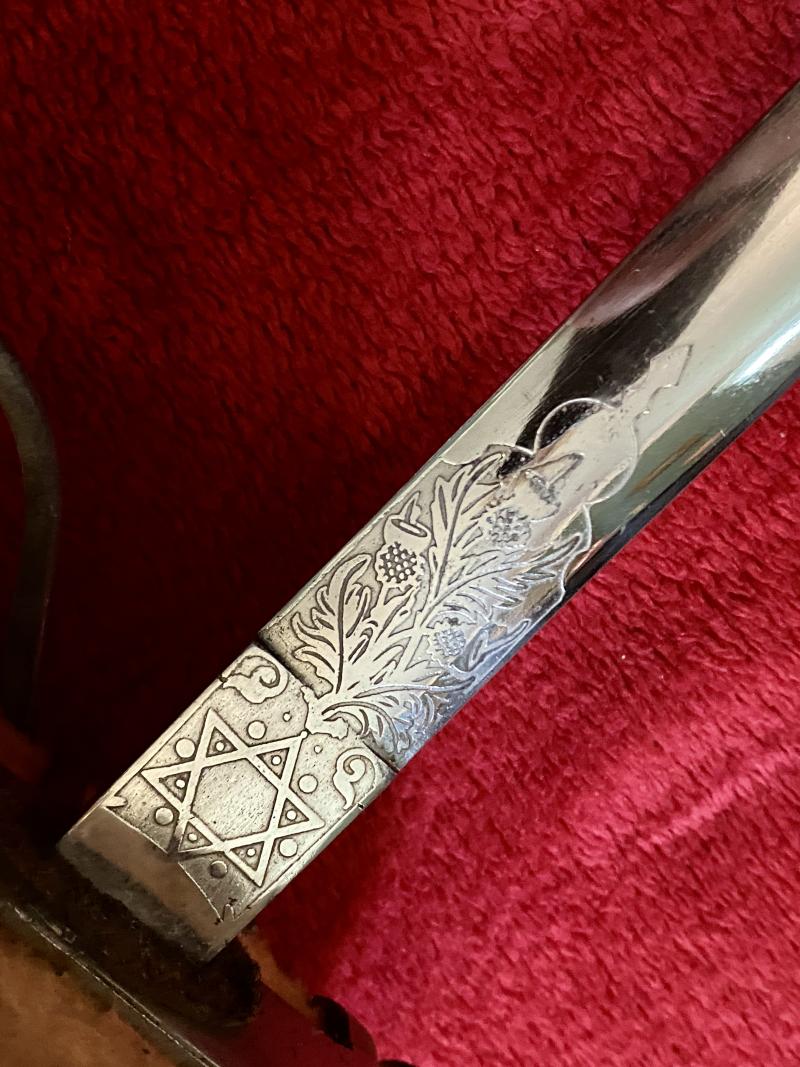 Good REPRODUCTION Scottish Highland Officer’s Basket Sword 1828 Pattern with Plated Scabbard c1980