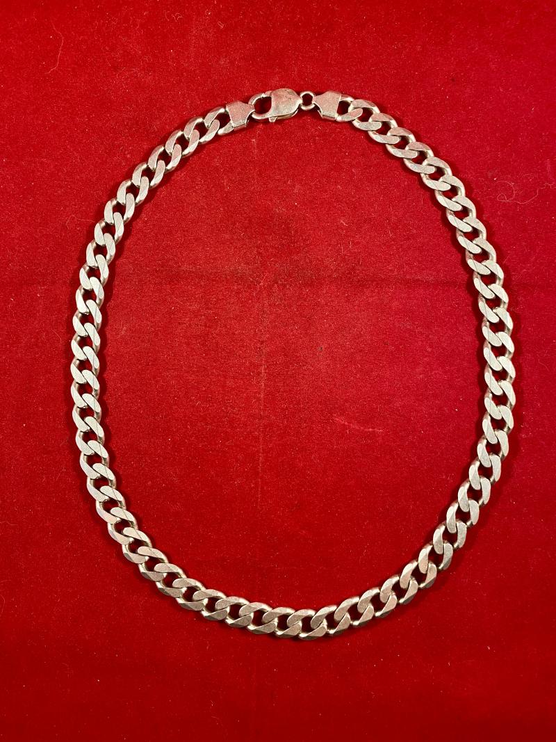 Vintage Heavyweight (60g) 18” Long, 9.2mm Wide, Solid Sterling Silver Curb Link Chain with Lobster Clasp
