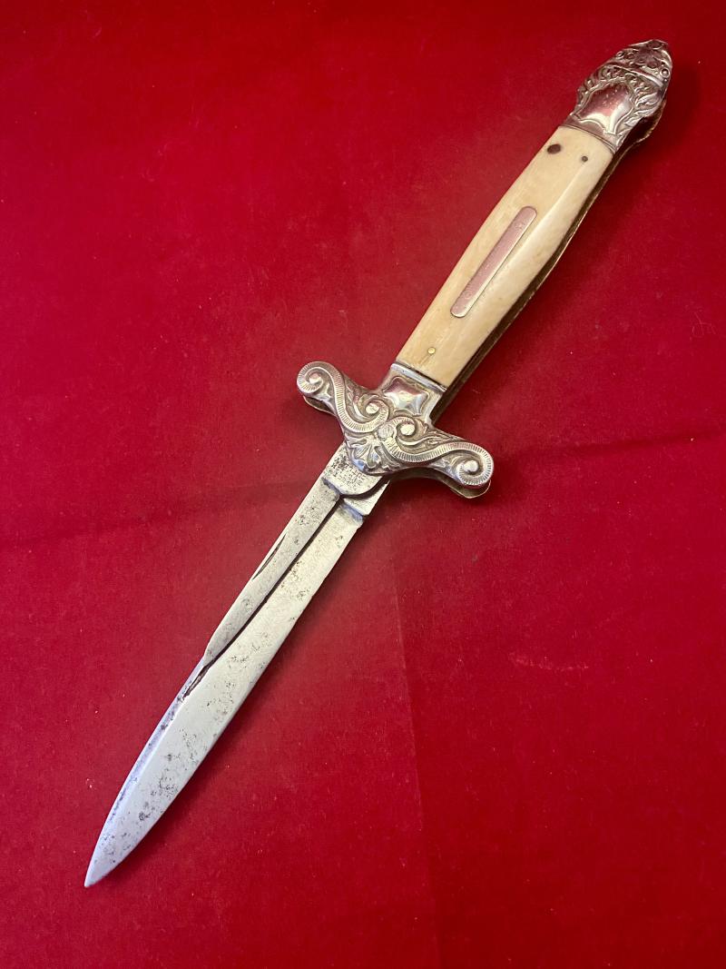 Rare Ornate Double Bladed Folding Bowie Knife marked “Best English Cutlery” Sheffield c1830